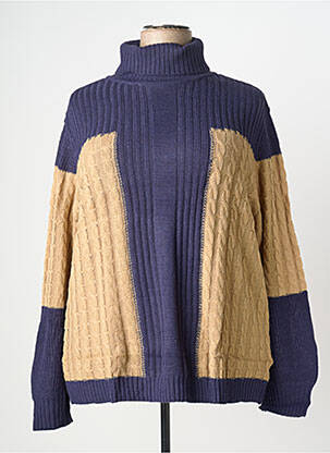 Pull col roulé maille torsadée manches longues bleu SHEEGO femme