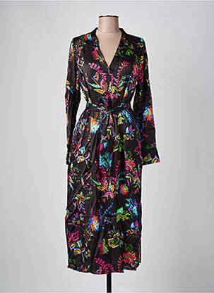Robe mi-longue imprimé fleurs manches longues noir COSTER COPENHAGEN femme