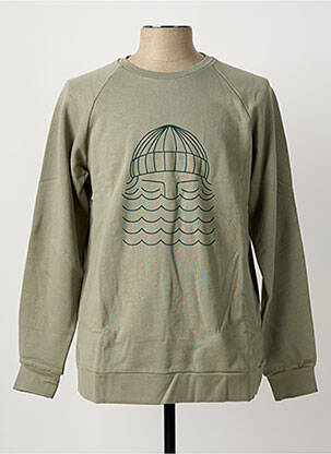 Sweat-shirt sérigraphie floquée manches longues vert BASK IN THE SUN homme