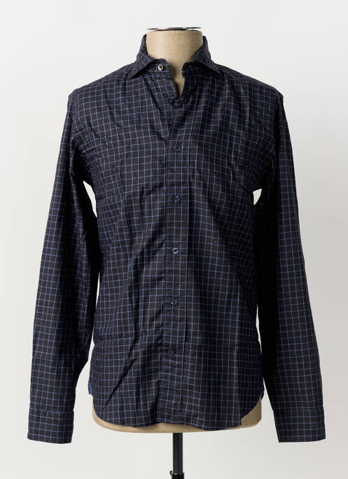 Chemise manches longues imprimé carreaux bleu FIL NOIR homme