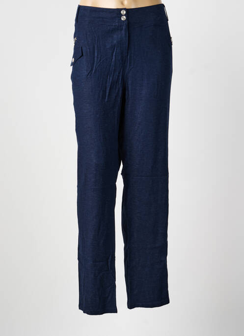 Pantalon droit fermeture zippée sous rabat boutonné taille normale bleu IMPULSION femme
