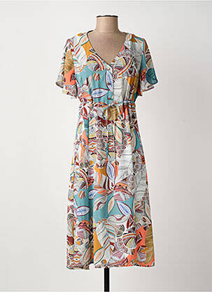 Robe mi-longue imprimé fantaisie manches courtes jaune ARONA femme