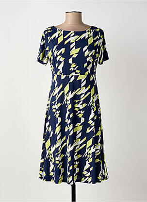 Robe mi-longue tissage crêpe manches courtes bleu MARBLE femme