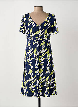 Robe mi-longue tissage crêpe manches courtes bleu MARBLE femme
