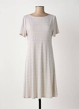 Robe mi-longue tissage crêpe manches courtes beige MARBLE femme
