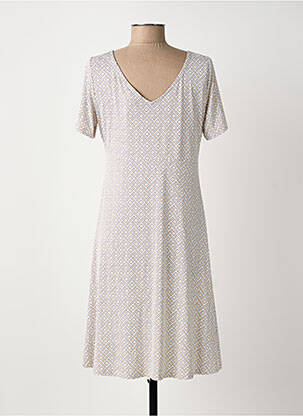 Robe mi-longue tissage crêpe manches courtes beige MARBLE femme