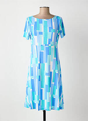 Robe mi-longue tissage crêpe manches courtes bleu MARBLE femme