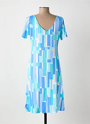 Robe mi-longue tissage crêpe manches courtes bleu MARBLE femme