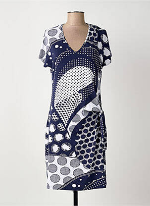 Robe mi-longue imprimé fantaisie manches courtes bleu MARBLE femme