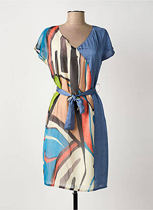 Robe mi-longue tissage crêpe manches courtes bleu MERI & ESCA femme