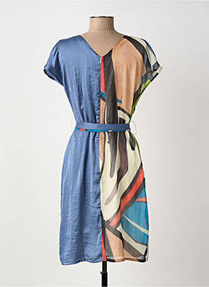 Robe mi-longue tissage crêpe manches courtes bleu MERI & ESCA femme
