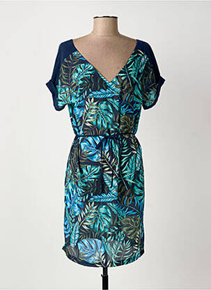 Robe mi-longue imprimé fleurs manches courtes bleu CHRISMAS'S femme