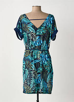 Robe mi-longue imprimé fleurs manches courtes bleu CHRISMAS'S femme