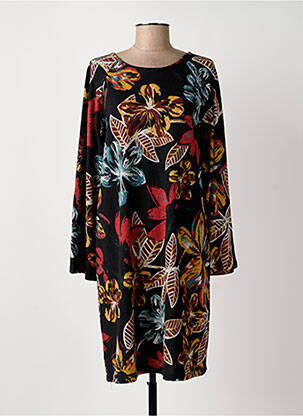 Robe mi-longue imprimé fleurs manches longues noir PALME femme
