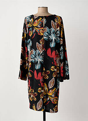 Robe mi-longue imprimé fleurs manches longues noir PALME femme