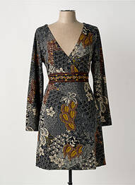 Robe mi-longue imprimé fleurs manches longues noir PALME femme
