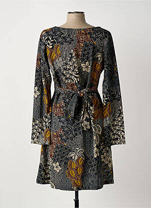 Robe mi-longue imprimé fleurs manches longues noir PALME femme