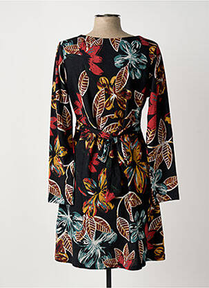 Robe mi-longue imprimé fleurs manches longues noir PALME femme