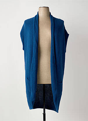 Gilet manches courtes col châle bleu MARBLE femme
