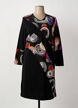Robe mi-longue imprimé fantaisie manches longues noir IMPULSION femme