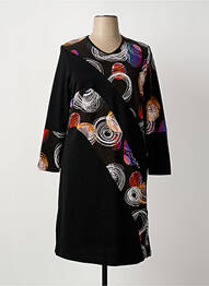 Robe mi-longue imprimé fantaisie manches longues noir IMPULSION femme