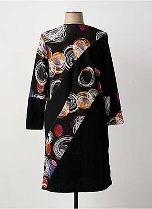 Robe mi-longue imprimé fantaisie manches longues noir IMPULSION femme