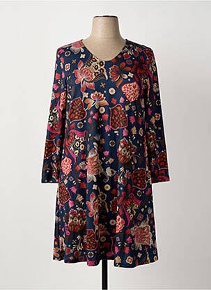Robe mi-longue imprimé fleurs manches longues bleu NAYAT femme
