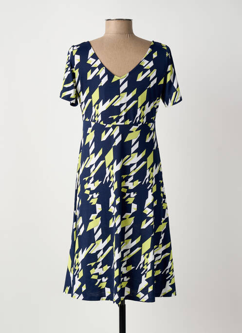 Robe mi-longue tissage crêpe manches courtes bleu MARBLE femme