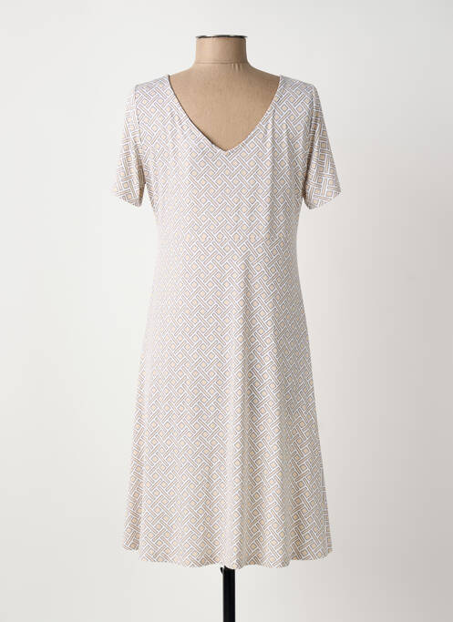 Robe mi-longue tissage crêpe manches courtes beige MARBLE femme
