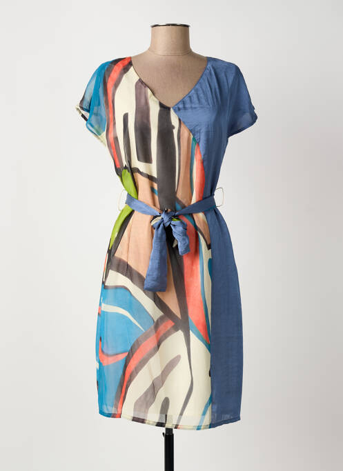 Robe mi-longue tissage crêpe manches courtes bleu MERI & ESCA femme