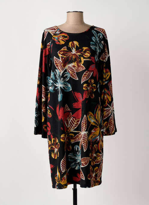 Robe mi-longue imprimé fleurs manches longues noir PALME femme