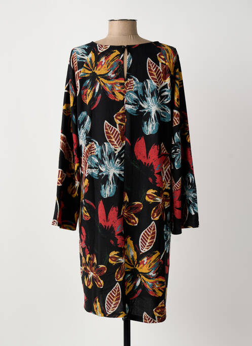 Robe mi-longue imprimé fleurs manches longues noir PALME femme