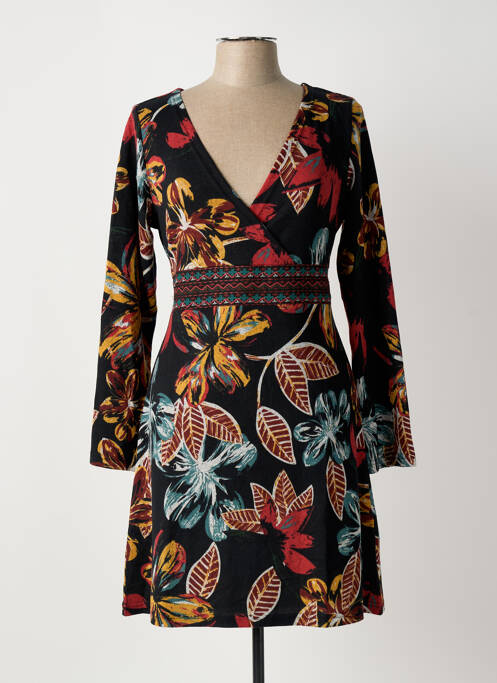 Robe mi-longue imprimé fleurs manches longues noir PALME femme