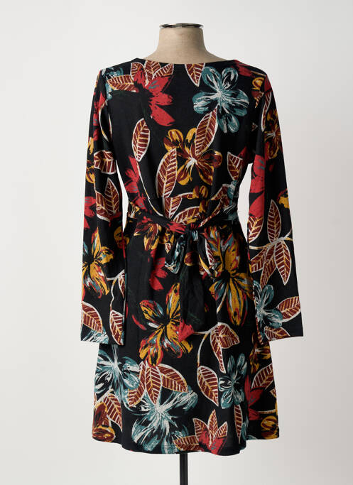 Robe mi-longue imprimé fleurs manches longues noir PALME femme