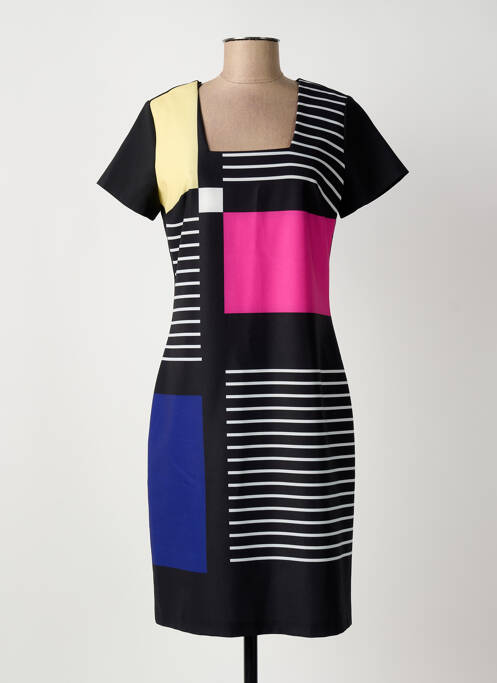 Robe mi-longue fermeture zippée au dos manches courtes noir IMPULSION femme