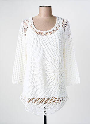 Pull tunique manches 3/4 manches 3/4 blanc MARBLE femme