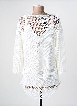 Pull tunique maille ajourée manches 3/4 blanc MARBLE femme