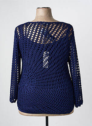 Pull tunique maille ajourée manches 3/4 bleu MARBLE femme