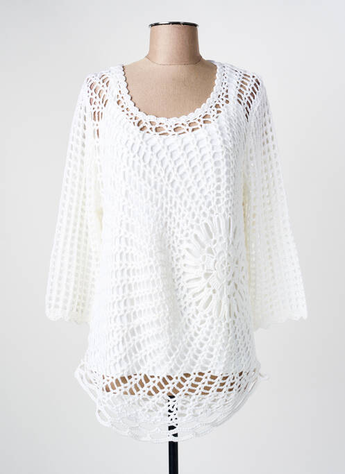 Pull tunique manches 3/4 manches 3/4 blanc MARBLE femme
