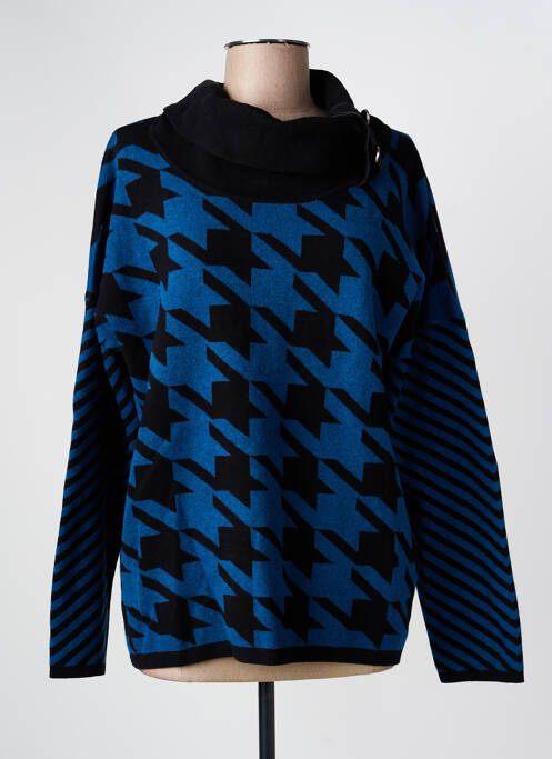 Pull col roulé stretch manches longues bleu MARBLE femme