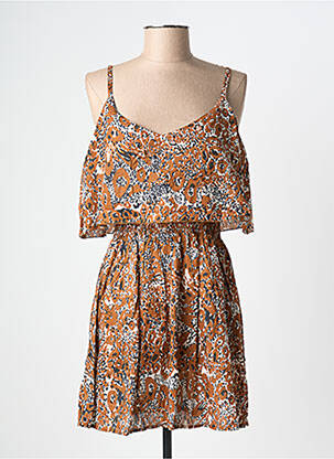 Robe courte coupe cintrée fines bretelles marron KBAS femme