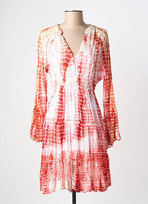 Robe mi-longue tissage crêpe manches longues rouge JUICY femme