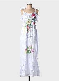 Robe longue manches bretelles ajustables fines bretelles blanc DY DESIGN femme