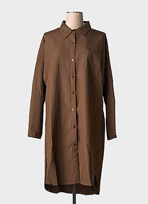 Robe mi-longue manches longues manches longues marron BUBBLEE femme