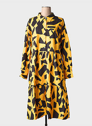 Robe mi-longue imprimé fantaisie manches longues jaune BUBBLEE femme