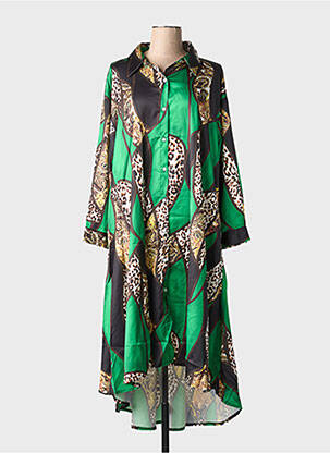 Robe mi-longue coupe fluide manches longues vert BUBBLEE femme