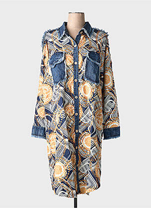 Robe mi-longue manches longues manches longues bleu BUBBLEE femme