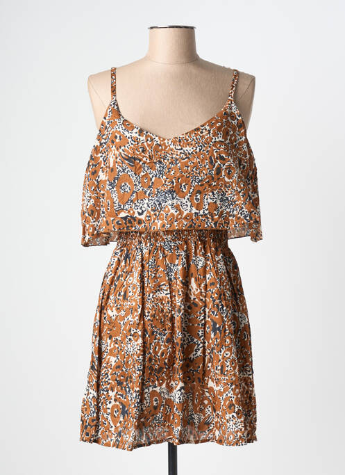 Robe courte coupe cintrée fines bretelles marron KBAS femme