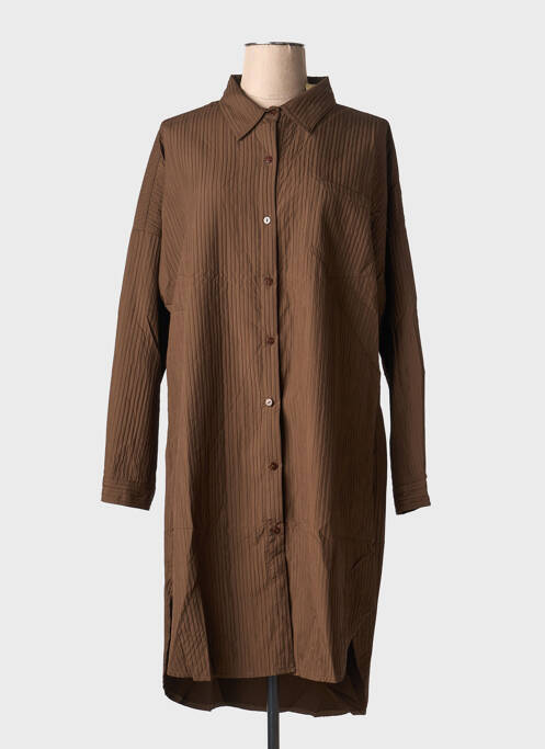 Robe mi-longue manches longues manches longues marron BUBBLEE femme