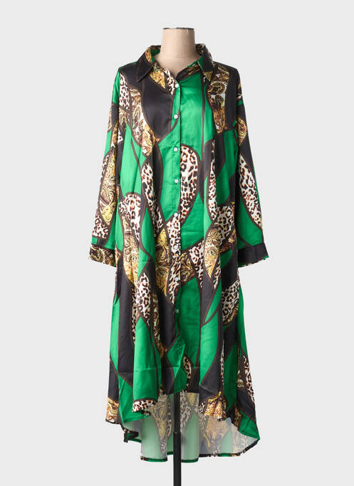 Robe mi-longue coupe fluide manches longues vert BUBBLEE femme